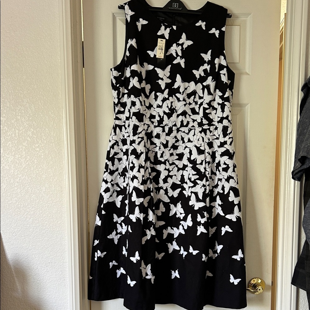 Talbots Monochrome Butterfly Print Midi Dress